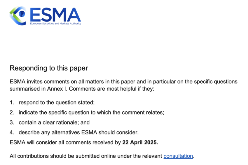 ESMA bittet um Kommentare